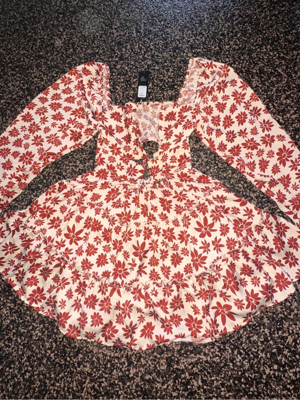 Fashion Nova Taylor Satin Mini Dress in Cream and Brown Floral